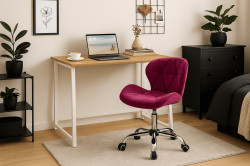 Set do pracovny ZARIMO stůl 80x40 cm bílý + křeslo AVOLA VELVET vínové