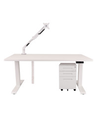 Set: psací stůl Alto 101 White + držák na monitor + kryt na kabely + kontejner