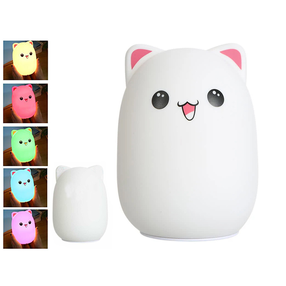 Silikonová LED dětská noční lampička KITTY 12,5 cm bílá
