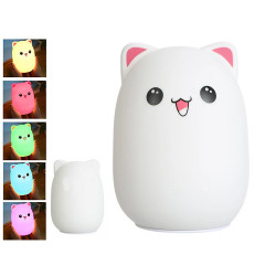 Silikonová LED dětská noční lampička KITTY 12,5 cm bílá