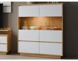 Široká vitrína Foggia, 114 cm, dub artisan/bílá