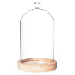 Skleněná kopule na dřevěném podstavci CLOCHE