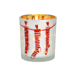 Skleněný svícen CHRISTMAS STOCKING 10 cm bílý