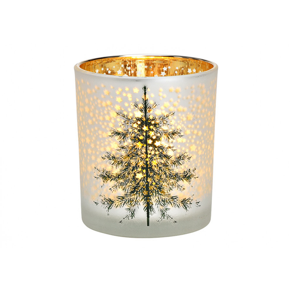 Skleněný svícen CHRISTMAS TREE 10 cm bílý