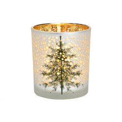 Skleněný svícen CHRISTMAS TREE 10 cm bílý