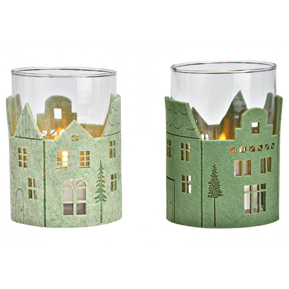 Skleněný svícen GREEN HOUSES 13 cm zelený - různé varianty