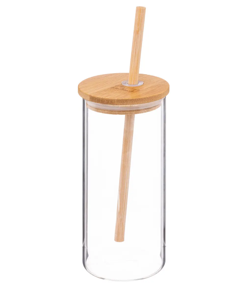Sklenice s bambusovým víkem a brčkem PALM 400 ml