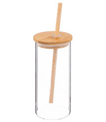 Sklenice s bambusovým víkem a brčkem PALM 400 ml