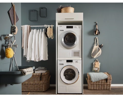 Skříň na pračku a sušičku Mr. Sauber, bílá