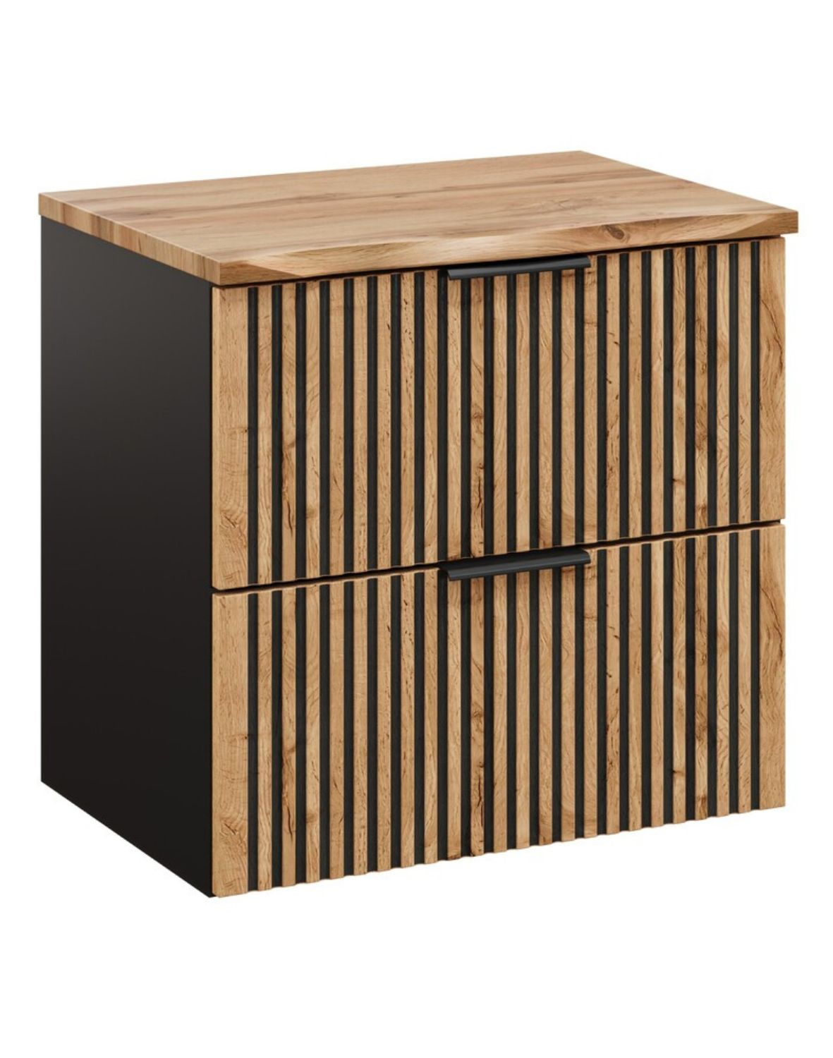 Skříňka pod umyvadlo 60 cm se zásuvkami a deskou (XILO BLACK WOTAN 82-60-D-2S)