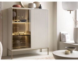 Skříňka s vitrínou Sento, kašmírově béžová/šampaň, s osvětlením