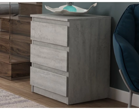 Skříňka/vysoký noční stolek Carlos 40 cm, šedý beton, 3 zásuvky