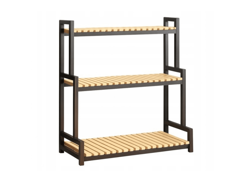 Stojan na květiny GREENY 3 police 95x80 cm, černý / dekor dub