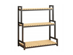 Stojan na květiny GREENY 3 police 95x80 cm, černý / dekor dub