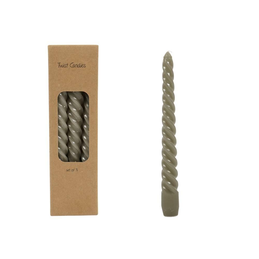 Stolní svíčky SPIRAL sada 3ks, olivově zelená