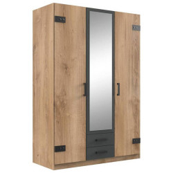 Stylife ŠATNÍ SKŘÍŇ SE ZRCADLEM, barvy grafitu, fošnový dub, 135/199/58 cm