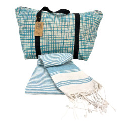 Stylový set plážové tašky + osušky HAMAM 75 x 150 cm, tyrkysový
