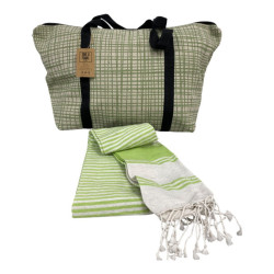 Stylový set plážové tašky + osušky HAMAM 75 x 150 cm, zelený