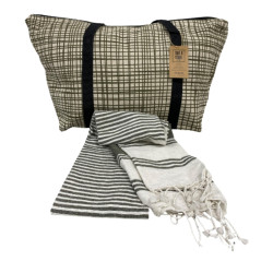 Stylový set plážové tašky + osušky HAMAM 75x150 cm, khaki