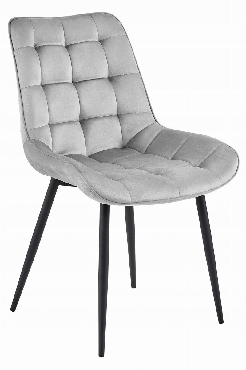 Světle šedá sametová židle BERA  s černými nohami