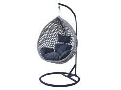 Světle šedé závěsné křeslo TROPIKAL s černým stojanem