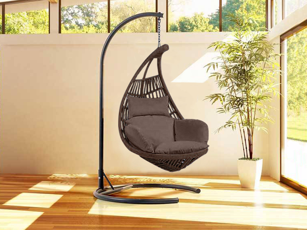 Tmavě hnědé závěsné křeslo HERA