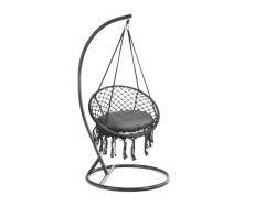 Tmavě šedé závěsné křeslo KOLUMBIA s polštářem a černým stojanem