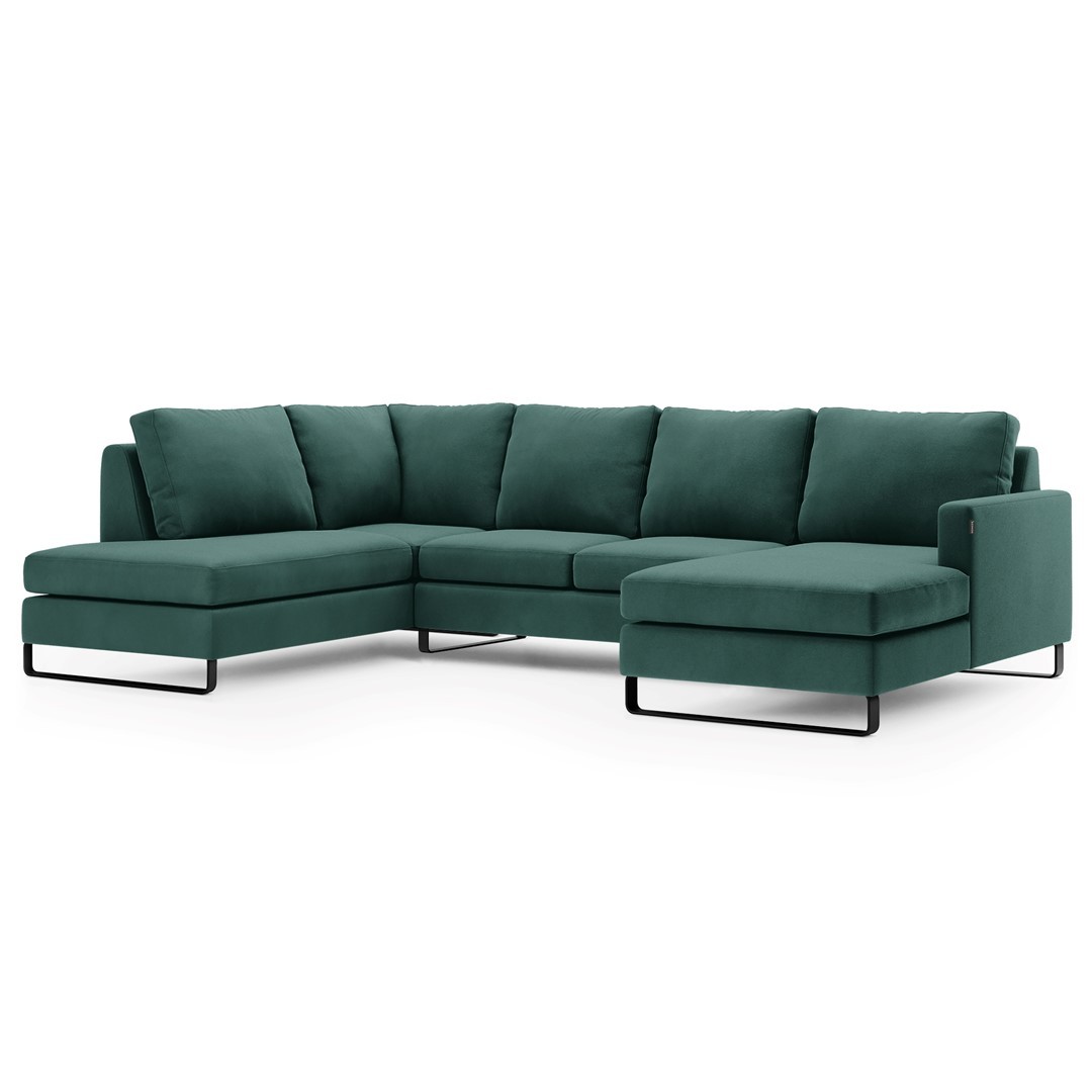 Tmavě zelená sedací souprava do U CORNI, otevřená