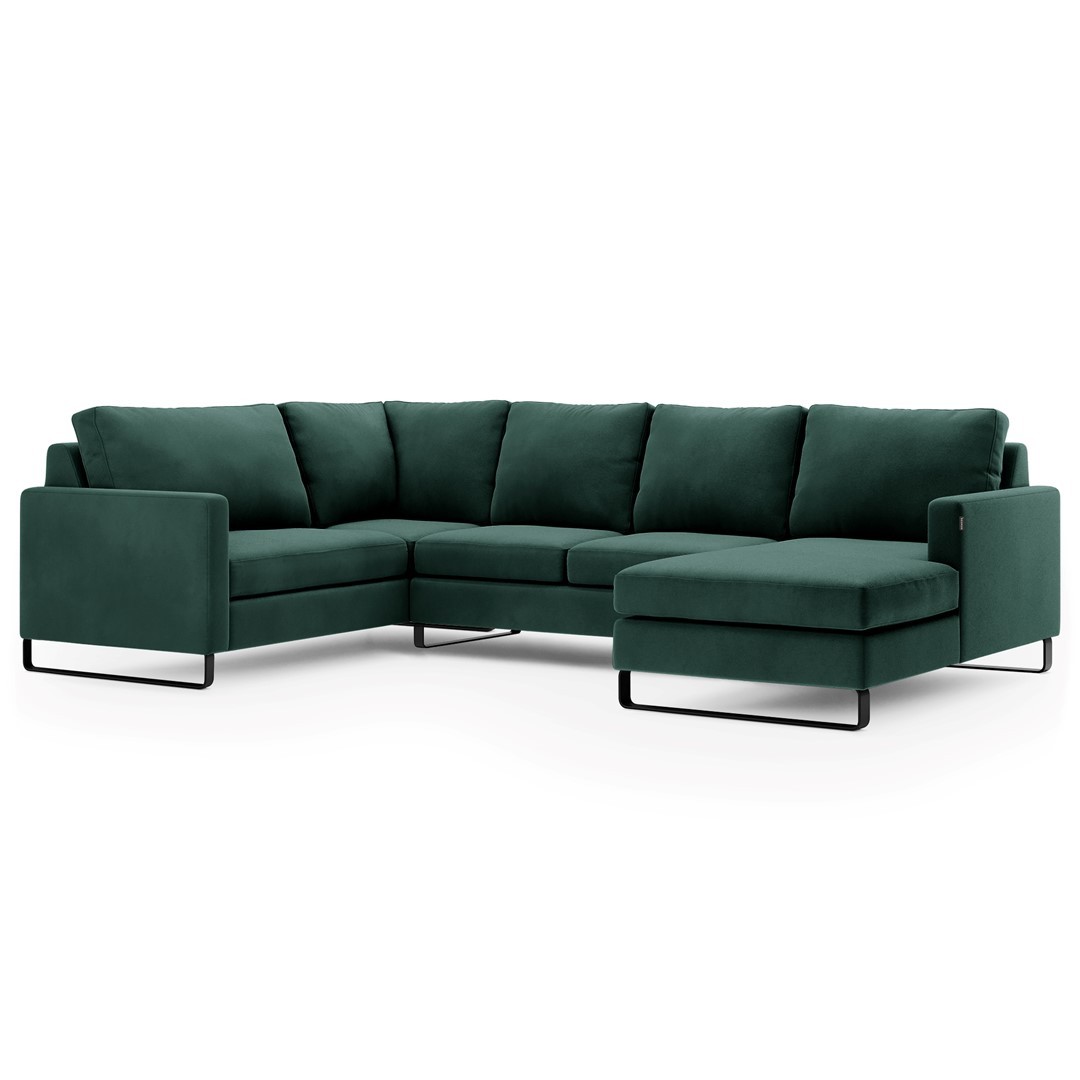 Tmavě zelená sedací souprava do U CORNI, uzavřená