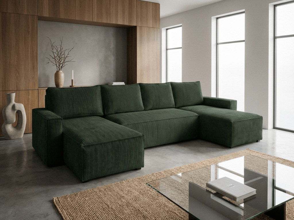 Tmavě zelená sedací souprava do U SMART COSARO 295x140 cm