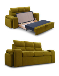 Třímístná rozkládací pohovka Wela s úložným prostorem na lůžkoviny a taburety