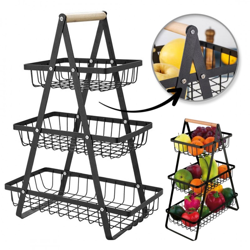 Třípatrový koš na ovoce a zeleninu PATERA, černý