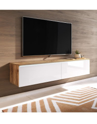 TV skříňka LED 140 cm závěsná nebo stojící dub wotan/bílý lesk Lowboard D