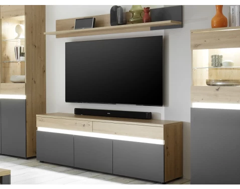 TV skříňka s policí Lille, dub artisan/antracit, s osvětlením