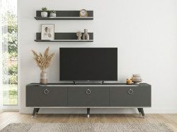 TV stolek BALANCE 150 cm se dvěma nástěnnými policemi, antracit/stříbrná