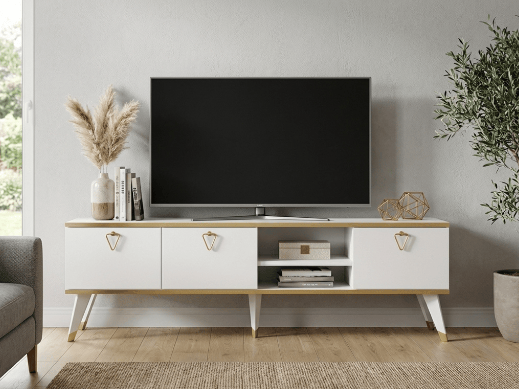 TV stolek CAROL 160 cm, bílá/zlatá