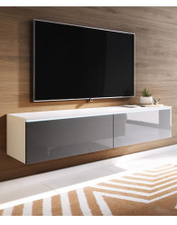TV stolek LED 140 cm závěsný nebo stojící bílý/šedý lesk Lowboard D
