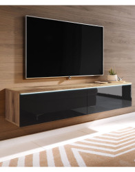 TV stolek LED 140 cm závěsný nebo stojící dub wotan/černý lesk Lowboard D