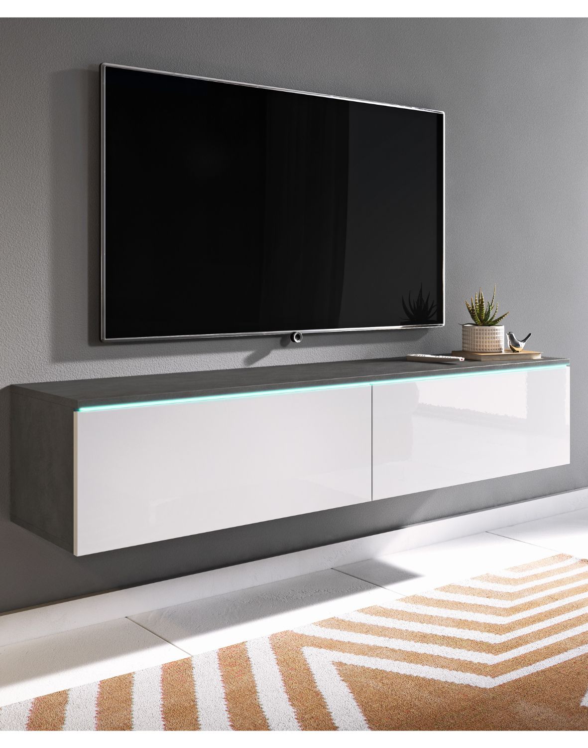 TV stolek LED 140 cm závěsný nebo stojící matera/bílý lesk Lowboard D