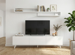 TV stolek MIYA 150 cm s nástěnnou policí, bílý