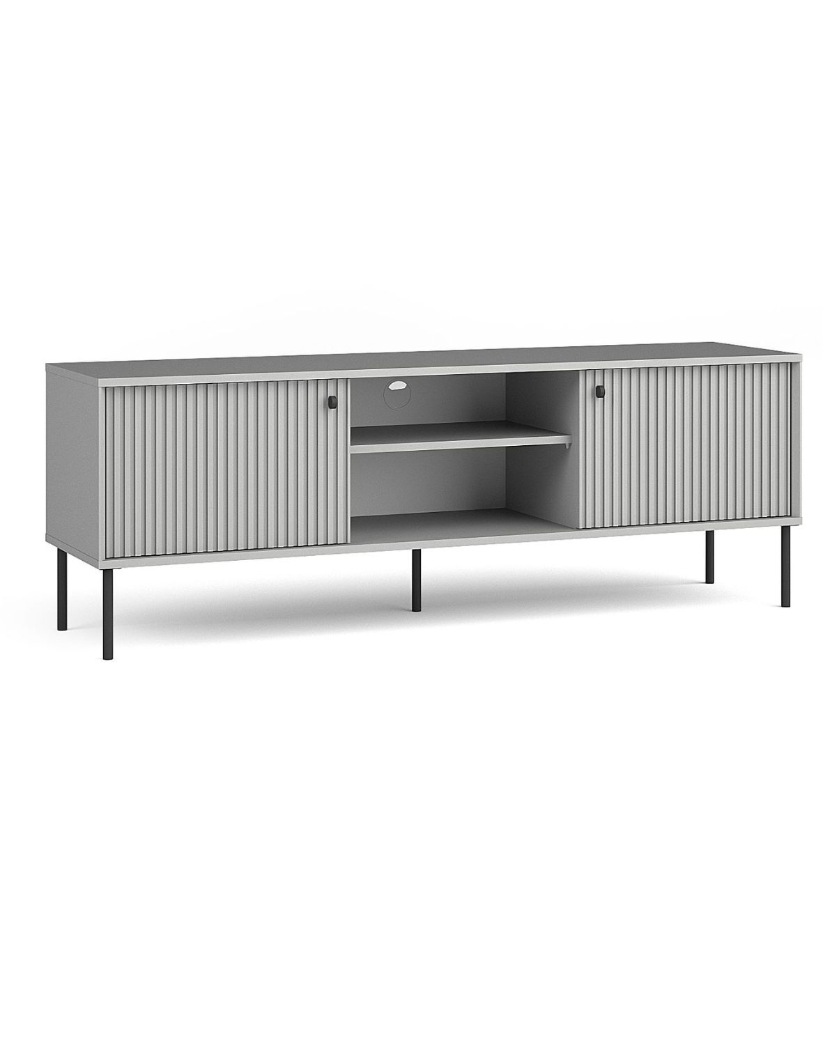 TV stolek se skříňkami a otevřenými policemi, drážkovaná čela Iris 08 156x41 cm