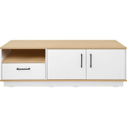 TV stolek TISANE se skříňkami a zásuvkou 160x50cm, dub/bílá