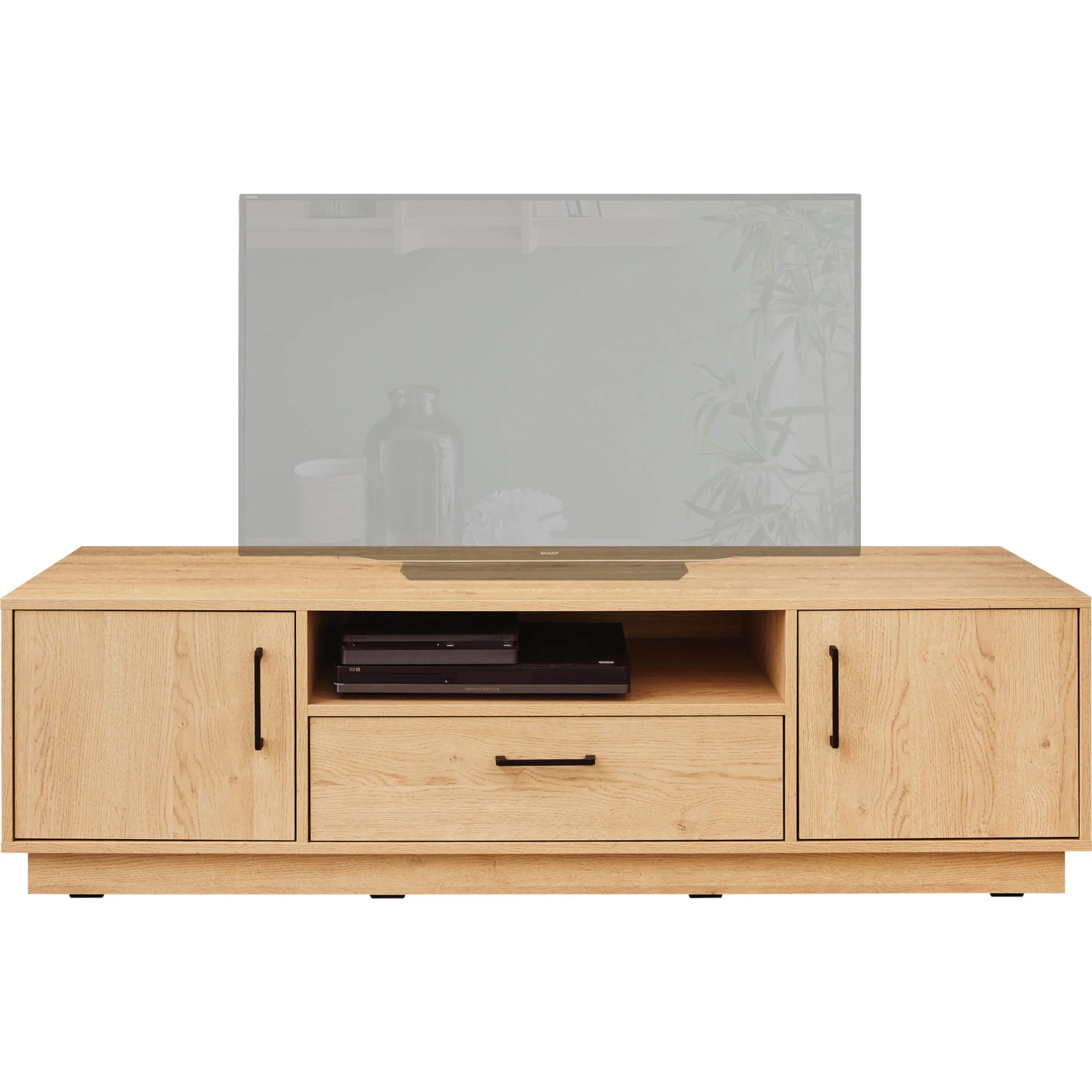 TV stolek TISANE se skříňkami a zásuvkou 160x50cm, dub biscuit