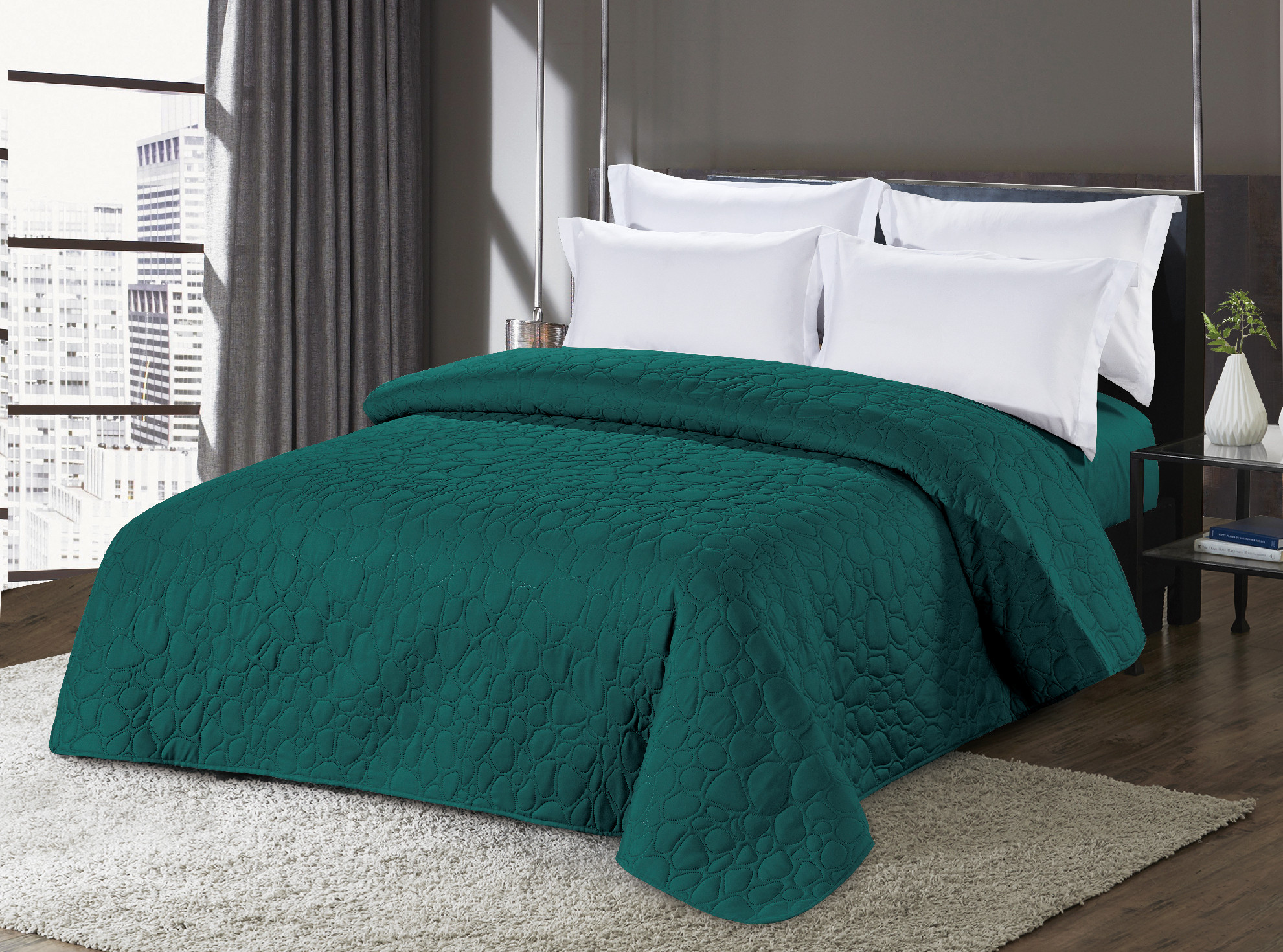 Tyrkysový přehoz na postel STONE Rozměr: 170 x 210 cm