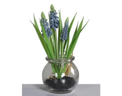 Umělá květina Modřenec ve skle, 19 cm