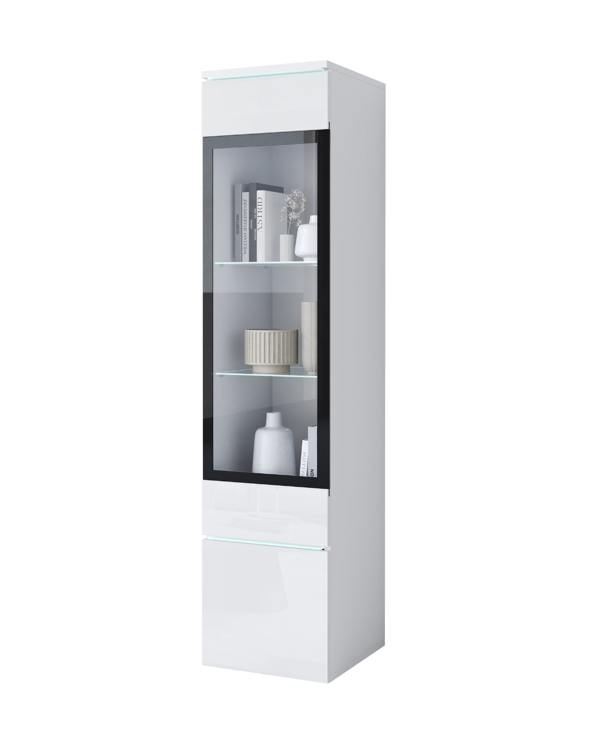 Úzká vitrína LED sloupek Vera bílý lesk (VRB00002+LED)