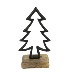 Vánoční dekorace CHRISTMAS TREE z mangového dřeva 17cm, černá