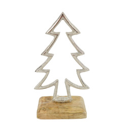 Vánoční dekorace CHRISTMAS TREE z mangového dřeva 17cm, stříbrná