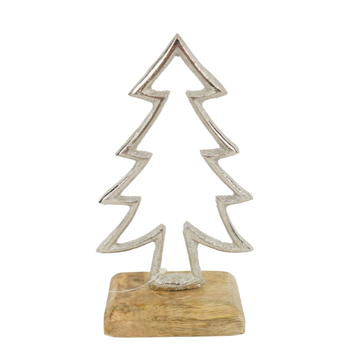 Vánoční dekorace CHRISTMAS TREE z mangového dřeva 17cm, stříbrná