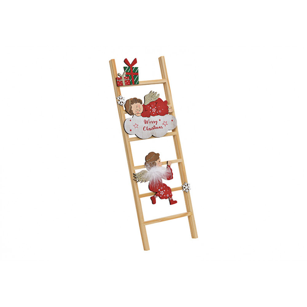 Vánoční dřevěná dekorace ANDĚL NA ŽEBŘÍKU 45 cm